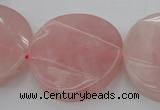 CRQ664 15.5 inches 30mm twisted coin rose quartz beads