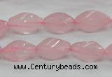 CRQ70 15.5 inches 8*16mm twisted rice natural rose quartz beads