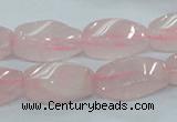 CRQ71 15.5 inches 10*22mm twisted rice natural rose quartz beads