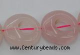 CRQ710 15.5 inches 25mm flat round rose quartz beads