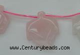 CRQ740 Top drilled 22*30mm carved leaf rose quartz beads