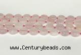 CRQ764 15.5 inches 14mm flat round rose quartz beads