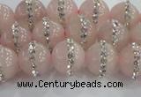 CRQ821 15.5 inches 8mm round rose quartz with rhinestone beads