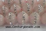 CRQ822 15.5 inches 10mm round rose quartz with rhinestone beads