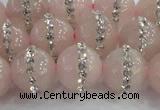 CRQ823 15.5 inches 12mm round rose quartz with rhinestone beads