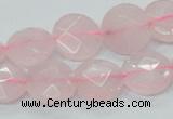 CRQ96 15.5 inches 12mm faceted flat round natural rose quartz beads