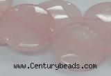 CRQ97 15.5 inches 25mm faceted flat round natural rose quartz beads