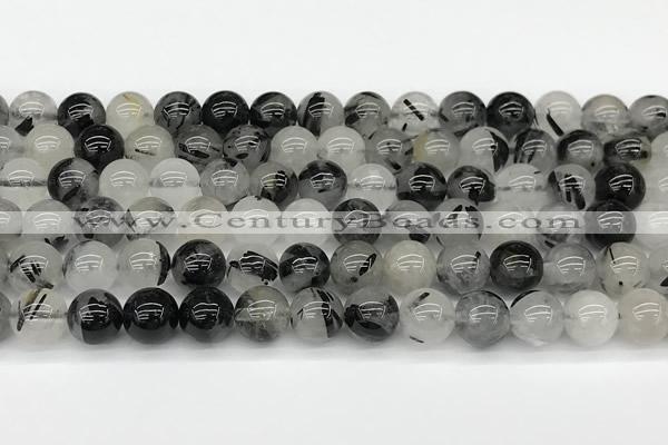 CRU1038 15 inches 8mm round black rutilated quartz beads