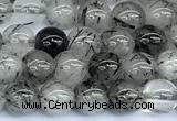 CRU1052 15 inches 6mm round black rutilated quartz beads