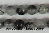 CRU305 15.5 inches 12mm round black rutilated quartz beads