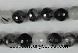 CRU314 15.5 inches 10mm faceted round black rutilated quartz beads