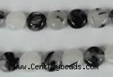 CRU338 15.5 inches 10mm flat round black rutilated quartz beads