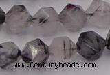 CRU514 15.5 inches 12mm faceted nuggets black rutilated quartz beads