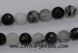 CRU58 15.5 inches 8mm faceted round black rutilated quartz beads