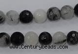 CRU59 15.5 inches 10mm faceted round black rutilated quartz beads