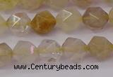 CRU622 15.5 inches 8mm faceted nuggets golden rutilated quartz beads