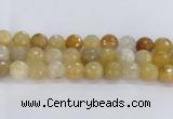 CRU671 15.5 inches 14mm faceted round golden rutilated quartz beads