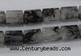 CRU75 15.5 inches 8*12mm faceted column black rutilated quartz beads