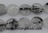 CRU80 15.5 inches 14mm flat round black rutilated quartz beads