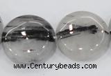 CRU83 15.5 inches 25mm flat round black rutilated quartz beads