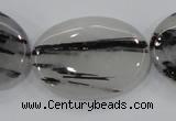 CRU90 15.5 inches 25*35mm oval black rutilated quartz beads wholesale