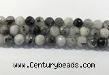 CRU935 15.5 inches 13mm faceted round black rutilated quartz beads