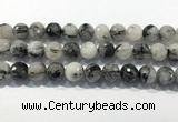 CRU936 15.5 inches 14mm faceted round black rutilated quartz beads