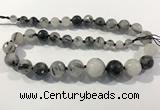 CRU938 8mm - 18mm faceted round black rutilated quartz graduated beads