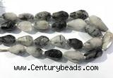 CRU941 13*18mm - 18*32mm faceted nuggets black rutilated quartz beads