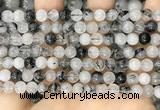 CRU961 15.5 inches 6mm round black rutilated quartz beads