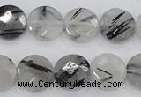 CRU97 15.5 inches 16mm faceted coin black rutilated quartz beads