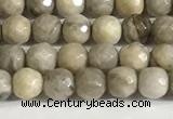 CSL156 15.5 inches 4mm faceted 

round sliver leaf jasper beads