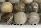 CSL159 15.5 inches 10mm faceted 

round sliver leaf jasper beads