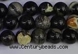 CSL212 15.5 inches 8mm round black silver leaf jasper beads