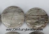 CSL35 15.5 inches 30mm flat round silver leaf jasper beads wholesale