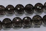 CSQ104 15.5 inches 12mm faceted round grade AA natural smoky quartz beads