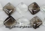 CSQ154 15.5 inches 14*14mm diamond white crystal & smoky quartz beads