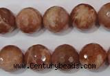 CSS508 15.5 inches 14mm faceted round natural golden sunstone beads