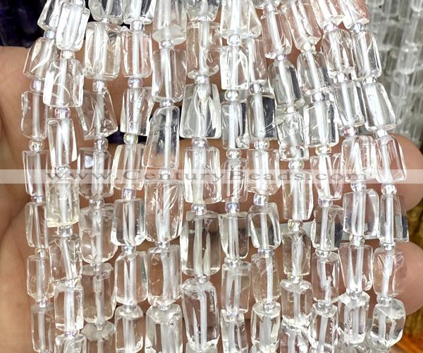 CTB1252 15 inches 6*10mm - 8*12mm faceted tube white crystal beads
