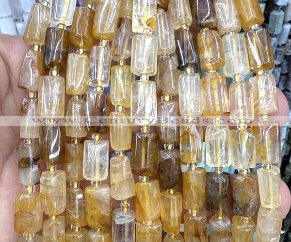CTB1263 15 inches 6*10mm - 8*12mm faceted tube yellow quartz beads