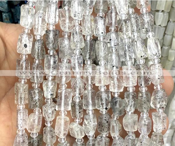 CTB1265 6*10mm - 8*12mm faceted tube black mica quartz beads