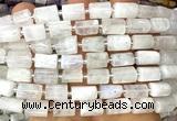 CTB1271 15 inches 6*10mm - 8*12mm faceted tube white moonstone beads