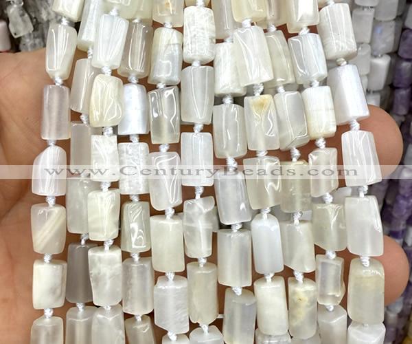 CTB1272 15 inches 6*10mm - 8*12mm faceted tube white moonstone beads