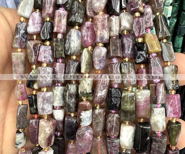 CTB1279 15 inches 6*10mm - 8*12mm faceted tube tourmaline beads