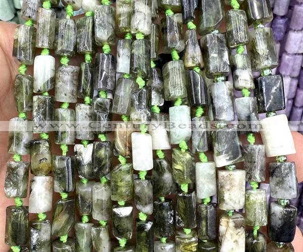 CTB1286 15 inches 6*10mm - 8*12mm faceted tube green gemstone beads