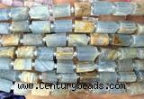 CTB1291 15 inches 6*10mm - 8*12mm faceted tube blue calcite beads