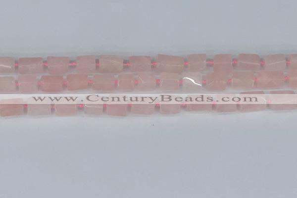 CTB731 15.5 inches 6*10mm - 8*12mm faceted tube rose quartz beads