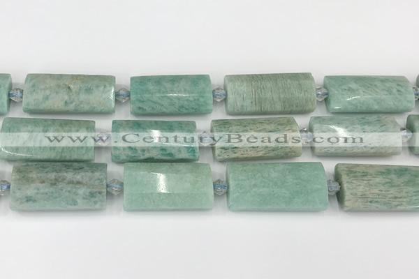 CTB852 13*25mm - 15*28mm faceted flat tube amazonite beads