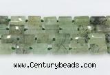 CTB881 13*25mm - 14*19mm faceted tube green rutilated quartz beads
