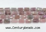 CTB885 13*25mm - 14*19mm faceted tube Madagascar rose quartz beads